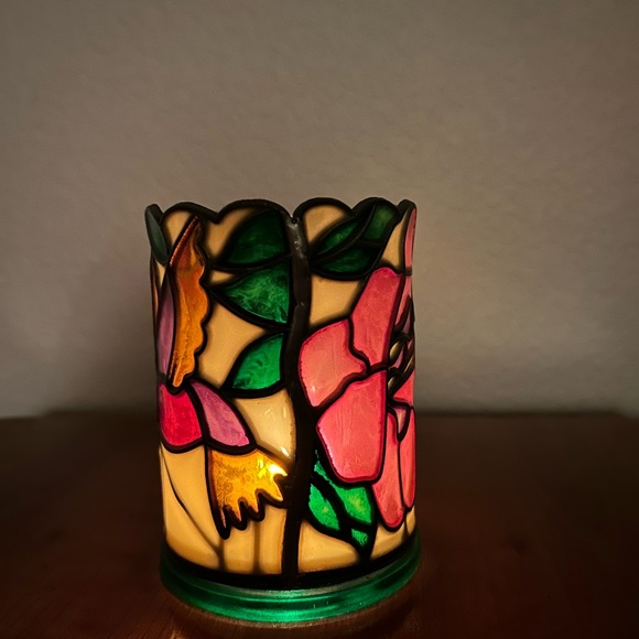 Colorful Hummingbirds Stained Glass Votive Candle Holder - Picture 7 of 7
